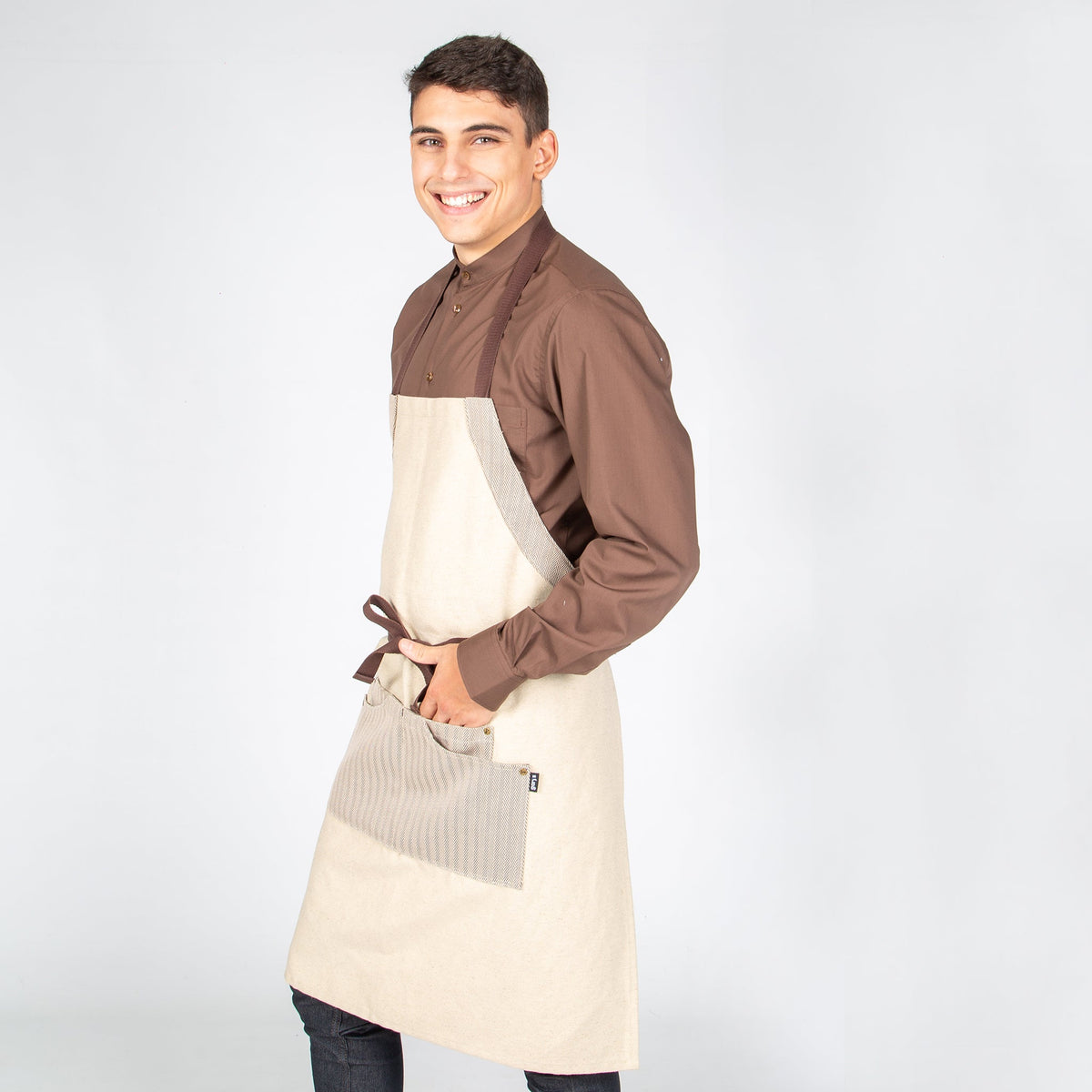 DELANTAL CON PETO BEIGE COMBI ESPIGA 82X72 CM - Gary's