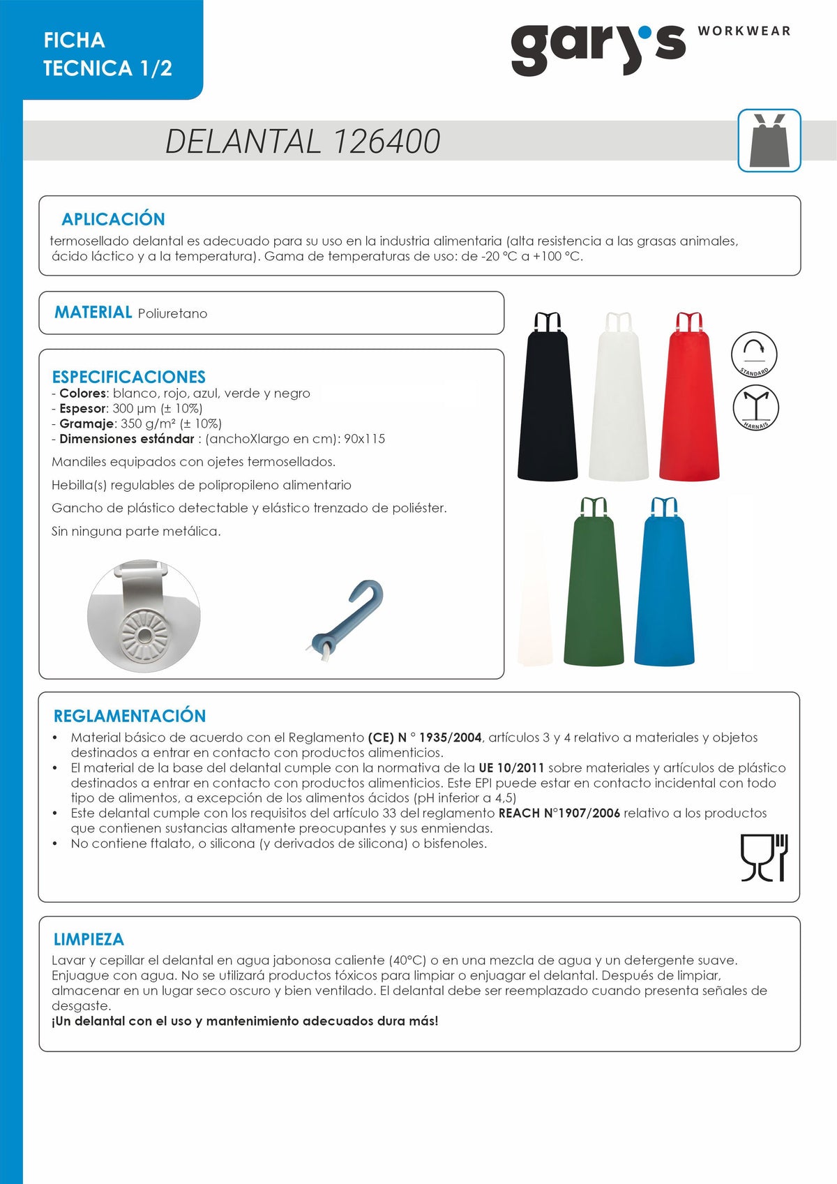 DELANTAL CON PETO POLIURETANO ANDREW 115X90 CM - Gary's