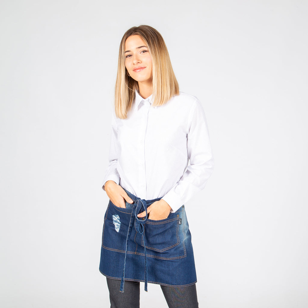 DELANTAL CORTO LAVADO TEJANO AÑIL BOLS. DESGASTADO 40X69 CM - Gary's