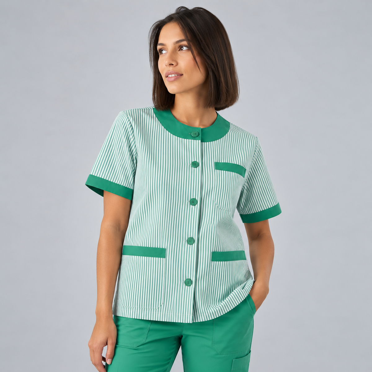 BLUSA SANITARIO UNISEX ABOTONADA VICHY COMBINADA